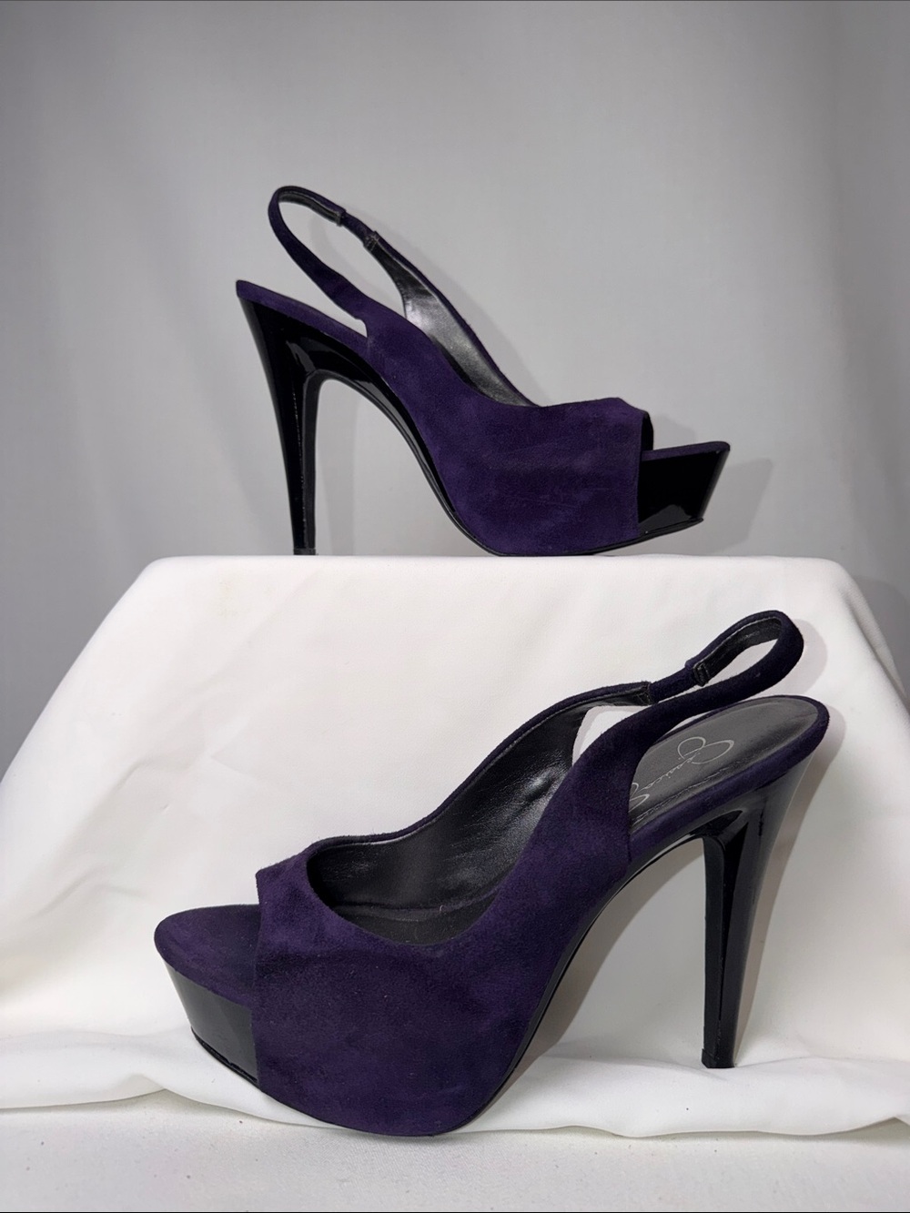 Jessica Simpson Purple Suede Platform Peep Toe Stiletto Heels - Size 7.5